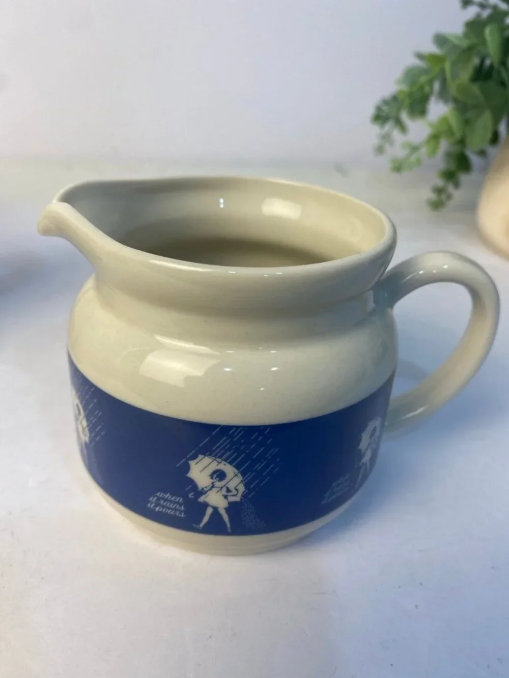 Vintage Morton Salt 7 Pc Ceramic Set - 4 Mugs, Lidded Sugar Bowl & Creamer Japan
